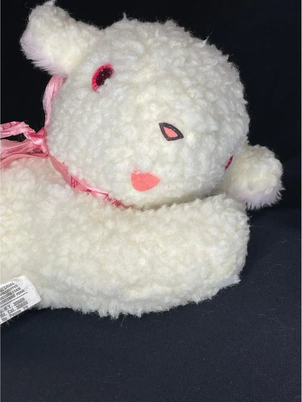 Vintage 1970s Doll Craft Musical Lamb Plush – Pink Jewel Eyes –Working Music Box